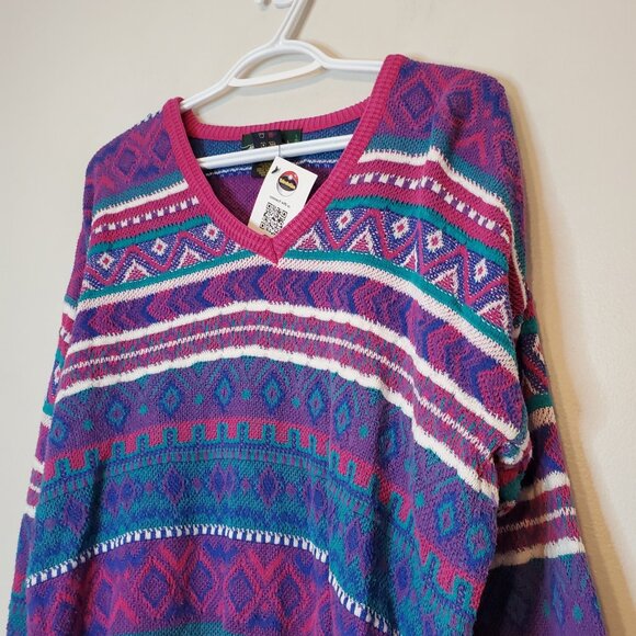 Vintage 90s Patterned Knit Sweater Pink Size M - Picture 3 of 4